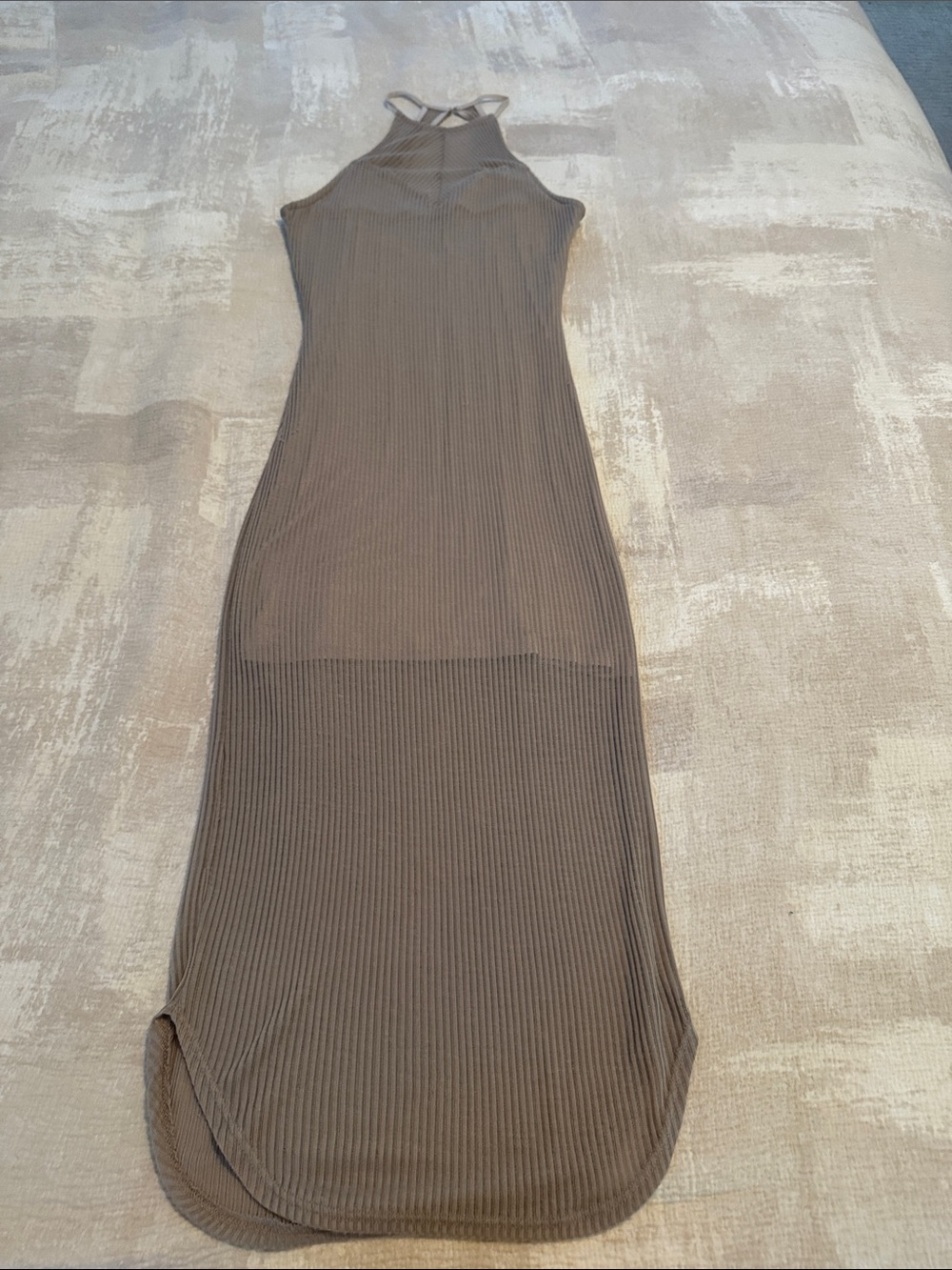 painted threads Taupe Ribbed Halter Maxi Dress
